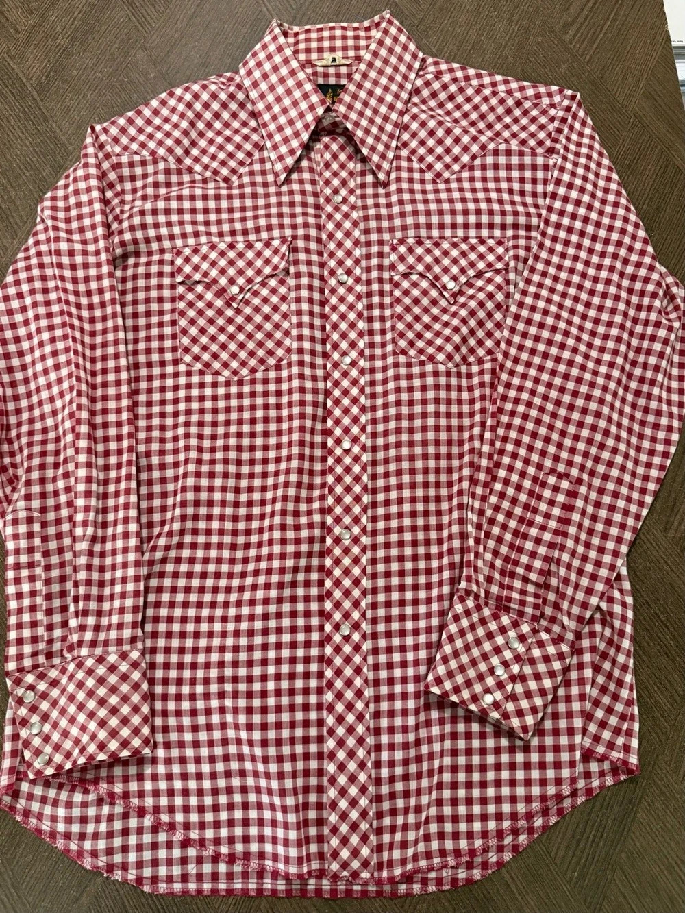 Sears Vintage Men’s Western Wear Gingham Pearl Snap Shirt Red/White EUC sz-L